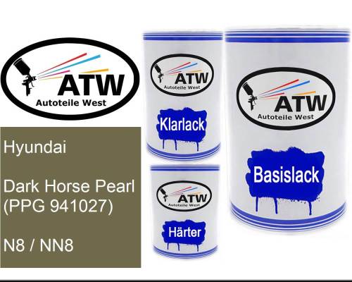 Hyundai, Dark Horse Pearl (PPG 941027), N8 / NN8: 500ml Lackdose + 500ml Klarlack + 250ml Härter - Set, von ATW Autoteile West.